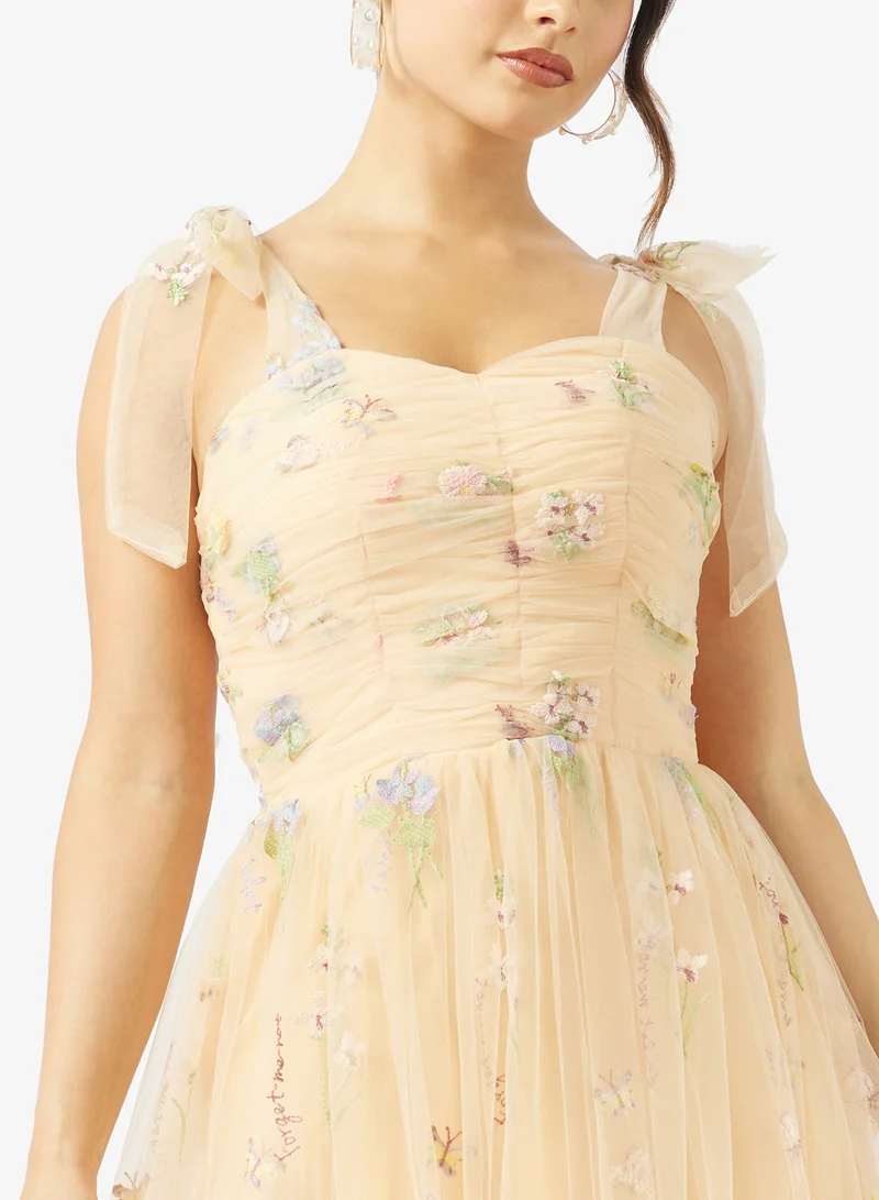 Ginger Boutique  Floral Embellished Corset Bodice Tulle Gown for Women | Best Price UAE